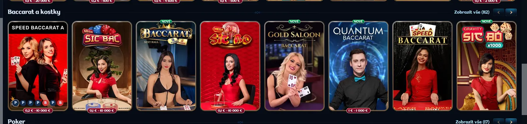Live baccarat stoly v Millioner Casino