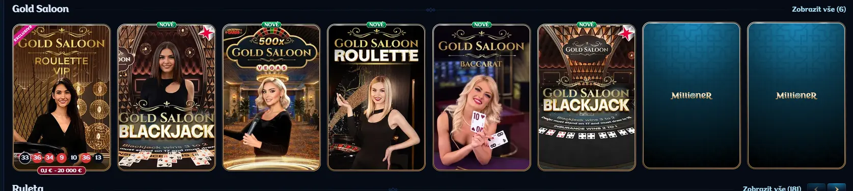 Exkluzivní VIP stoly Gold Saloon pro vyšší úrovně VIP programu Millioner Casino