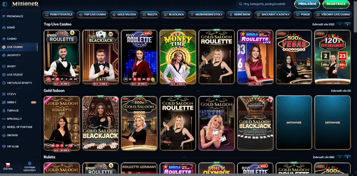 Živé kasino Millioner Casino s ruletou, blackjackem a herními show