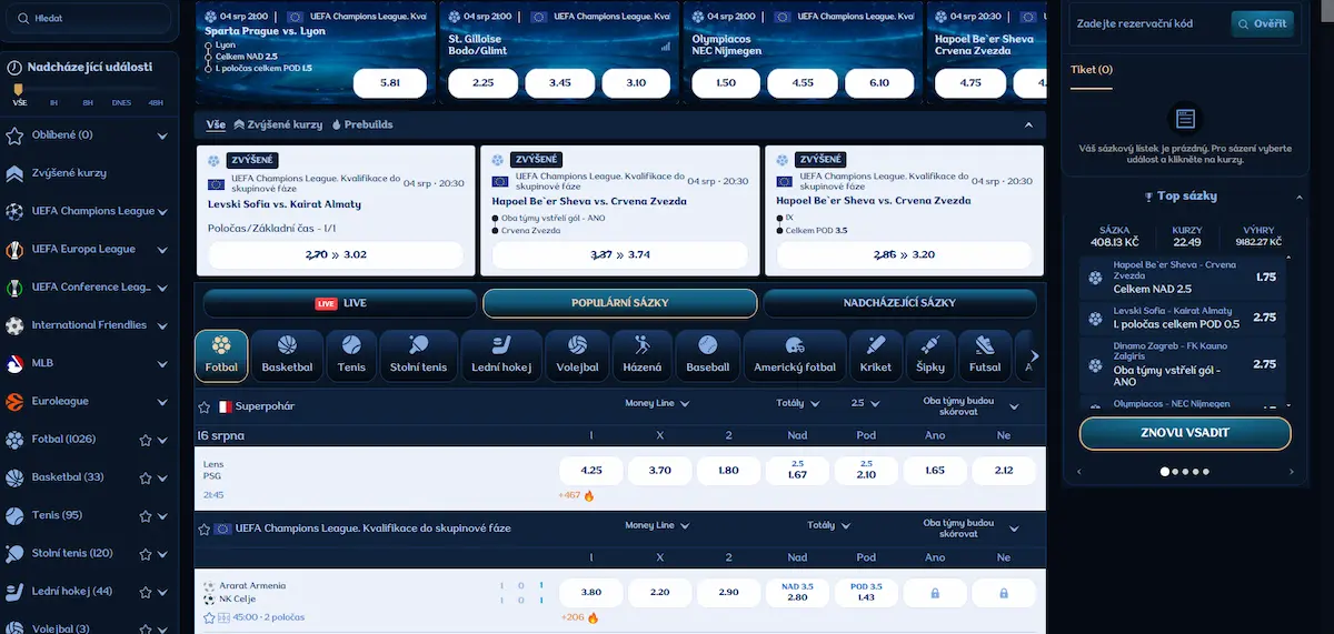 Sportovní sázky a živé kurzy v Millioner Casino
